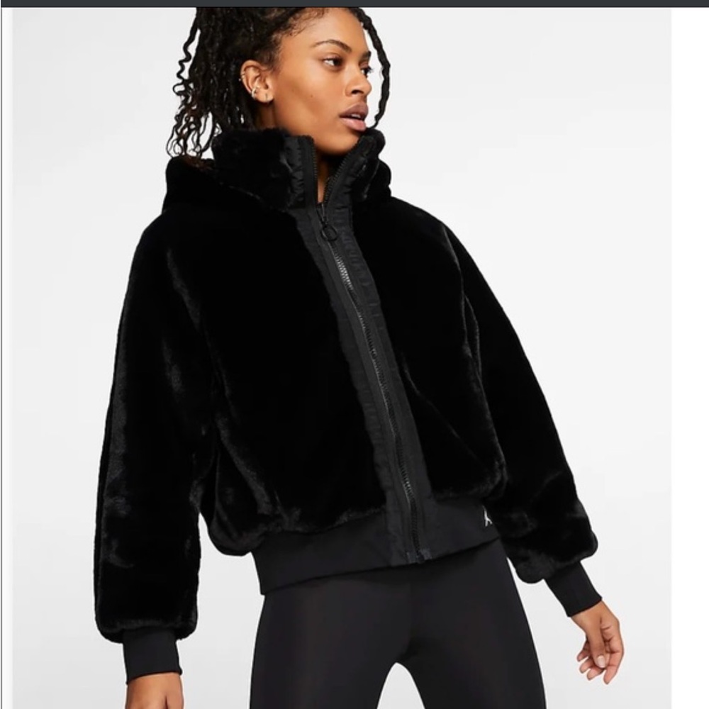 EUC Jordan Reversible Bomber Jacket with Faux Fur lining and hood